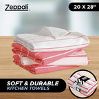Zeppoli Classic Kitchen Towels - 6 Pack 100% Natural Cotton Towel Set, Reusable Wash Cloths, Absorbent Dish Towels, Machine Washable Hand Towels, Kitchen Essentials, 20� x 28� - Red VAR