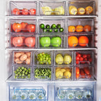 2 Pack Stackable Pull-Out Storage Drawers，Plastic Clear Organizer Bins with Handles，Easily Clean for Craft, and Toy Organization，Kitchen Undersink，Cabinet，Fridge，Closet，Pantry，Office，Bathroom