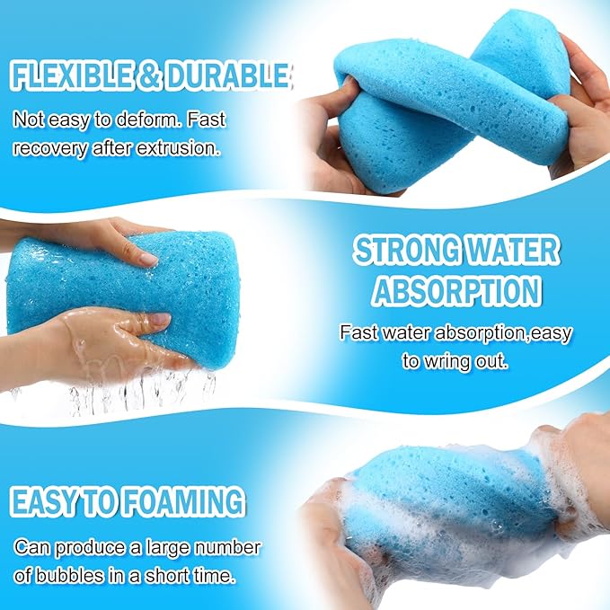 Tioncy 24 Pcs Large Sponges Bulk 7.5 x 5.5 x 1.9 Inch Grouting Car Wash Foam Cleaning and Washing Sponge Commercial Foam Large All Purpose for Cleaning Dishes Car Tile Bike (Blue)