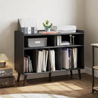 ChooChoo Record Player Stand, Turntable Stand with Vinyl Storage, Record Player Cabinet Up to 350 Albums, Cube Storage Organizer for Living Room, Black