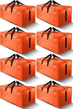 HOMESURE 8 Pack Large Strong Moving Bags with Zippers & Carrying Handles - Water-Resistant - Heavy Duty Storage Tote for Space Saving, Fold Flat, Alternative to Moving Box (Orange)