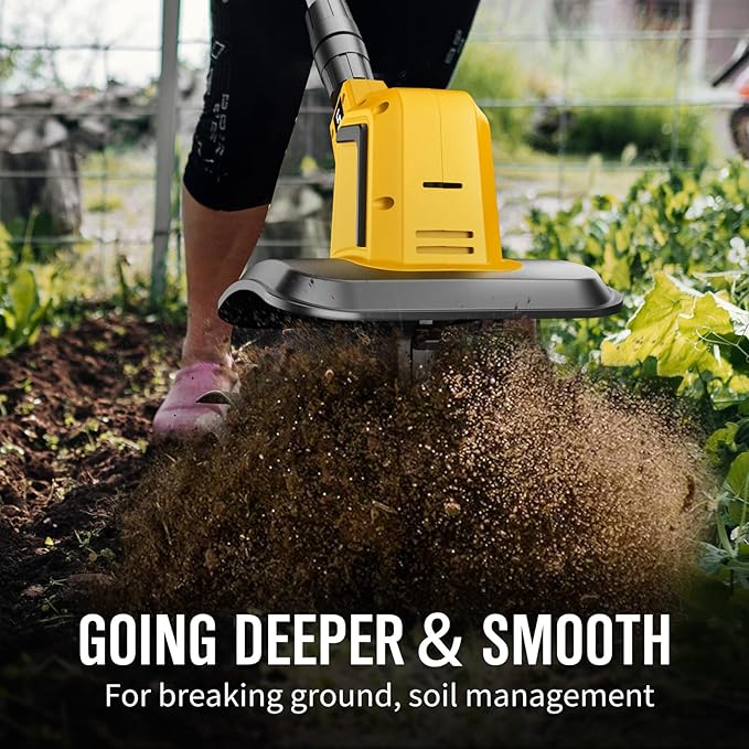 Powerful Cordless Tiller Cultivator with 720RPM Brushless Motor, 2x5.0Ah Batteries&1.5A Fast Charger, 10In Tilling Width and 7In Depth, Super Power Electric Garden Tiller Battery Powered