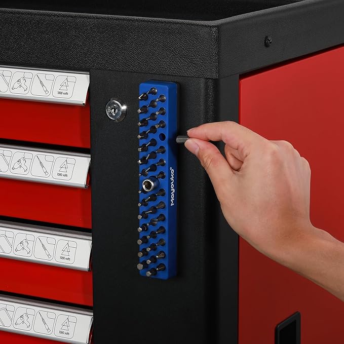 Mayouko 1/4" Magnetic Hex Bit Holder Rack Organizer, 43 Holes, 1/4-Inch Drill Bit Holder, Blue, 2 Racks, Magnetic Bit Holder with Magnet Base for Screwdriver Bits