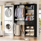 [10 FT Closet System] 120 Inch Reversible Set of 2 Wood Closet Organizer System with 2 Drawers, 4 Hanging Rods Adjustable Shelf, Walk In Closet Organizers with Shoe Rack, Garment Rack, Black