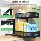 Under Sink Organizer, 2 Pack 2 Tier Pull out Cabinet Organizer Baskets with Mesh Sliding Drawers, Slide out Sink Storage Shelves for Home, Kitchen, Bathroom, Pantry, Office Organizers and Storag,Black