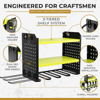 Power Tool Organizer - 6 Drill Holder Wall Mount, 3-Tier Heavy-Duty Hand Tool Storage Rack With 2 Pegboard Sides - Green