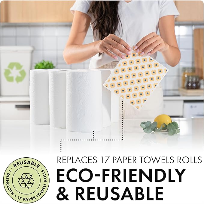SUPERSCANDI Swedish Dishcloths With 100% Recycled Bioplastic Hanger, Reusable Paper Towels Washable 100 Times, Biodegradable, Super Absorbent Cleaning Cloth Dish Towel For Kitchen, 5-Pack Strawberries