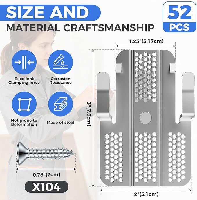 52 Pack Drywall Repair Clip, Drywall Clips Repair with 104 Screws Fits 1/2" and 5/8" Panels, Stainless Steel Drywall Fastener Repair Clips Kit for DIY Damaged Walls Repairing