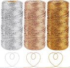 Anvin Metallic Bakers Twine - 328 Yards, Pack of 3 (Gold, Silver, Rose Gold) for Arts & Crafts, DIY Tags & Ornaments