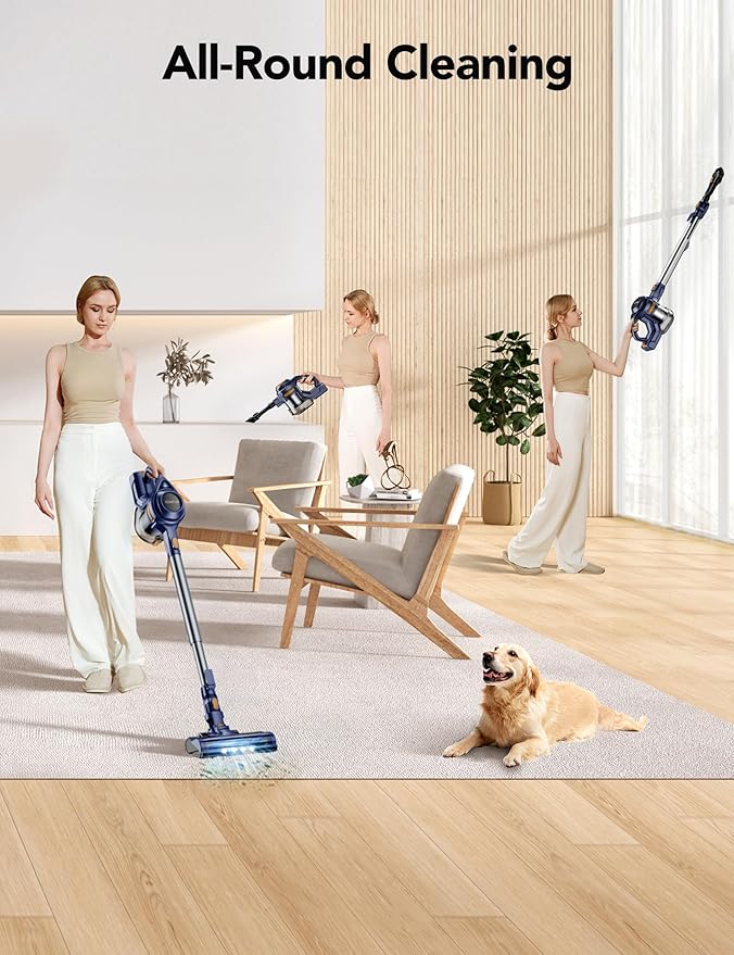 Cordless Vacuum Cleaner, Rapid Clean 23 Kpa Powerful Suction, 1.3 L Large Capacity, 2 Modes & 30Mins Runtime, Rechargeable Stick Vacuum for Pet Hair Hardwood Carpet - Blue