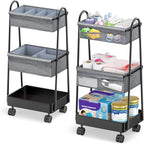 3 Tier Rolling Cart - Baby Diaper Caddy Organizer, 3 Tier Utility Cart Newborn Baby Nursery Essentials, Large Capacity, Easy to Assemble, Storage for Bedroom, Changing Table & Crib