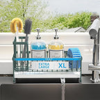 Moforoco Extra Large Sponge Holder for Kitchen Sink Organizer Caddy, Dish Brush Scrubber Holder,Stainless Steel Sink Box Utensil Holder,Soap Dispenser Set Tray Counter Accessories（Sage Green ）