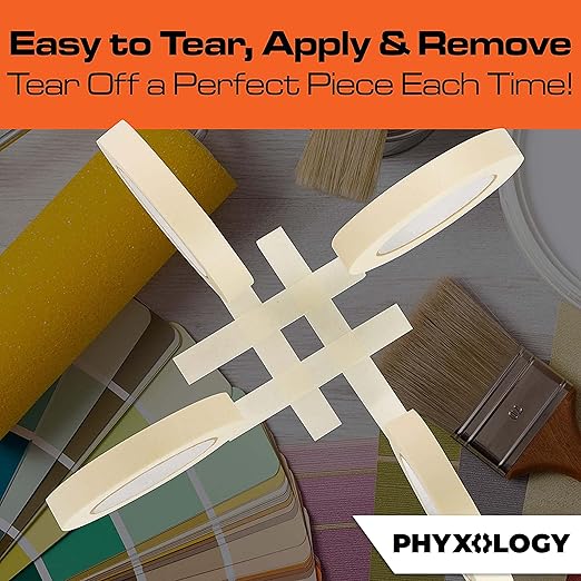 No-Residue 1 Inch, 60 Yard Masking Tape 2 Pk. Easy-Tear, Pro-Grade Removable Painters Tape Great for Home, Office, or Commercial Contractor Use. Clean, Drip-Free Painting with Wide Crepe Paper Rolls.