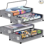 Molutsody Under Bed Storage with Wheels, 4-Pack Underbed Storage Containers with Clear Lids, Under Bed Shoe Storage Organizer, Rolling Under Bed Storage for Clothes Shoes Blankets (Grey)