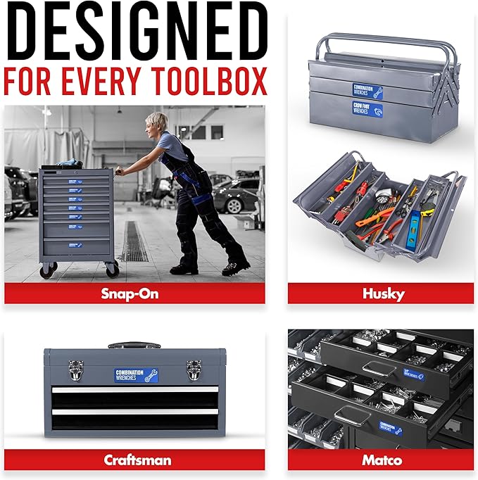 Toolbox Organization Magnetic Labels-80 Large Tool Chest Organizer Labels-Strong Magnets-Fits All Brands of Steel Tool Box Drawers (Blue 3.125x1.0 in)