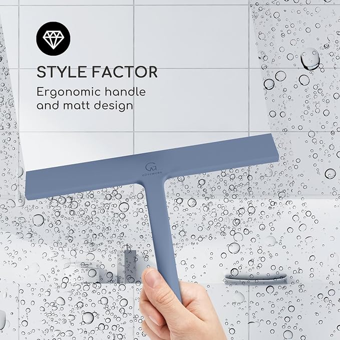 GÜTEWERK Shower Squeegee for Glass Doors, Silicone Window Squeegee, Bathroom and Glass Cleaning - Blue - 9 Inch