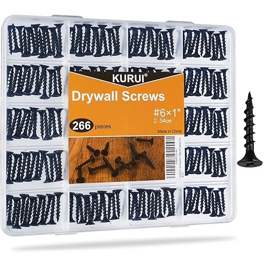 KURUI #6 * 1in Drywall Screws, Dry Wall Screws for Drywall Wood, 266Pcs Coarse Thread Sheetrock Screws - Black Bugle-Head Phillips Self Tapping Wood Screws