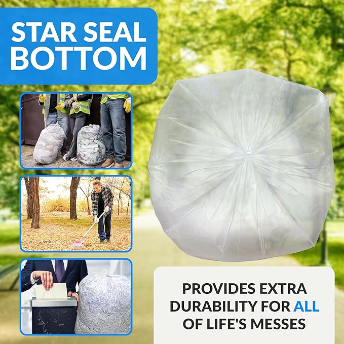 Reli. Easy Grab Trash Bags, 55-60 Gallon (150 Count) (Clear) - Star Seal Super High Density Rolls - Heavy Duty Can Liners, Garbage Bags, Bulk Bags - 50, 55, 60 Gallon Capacity