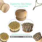 3 - Piece Wooden Kitchen Dish Brush Set - Natural Fiber Dishwashing Scrubber