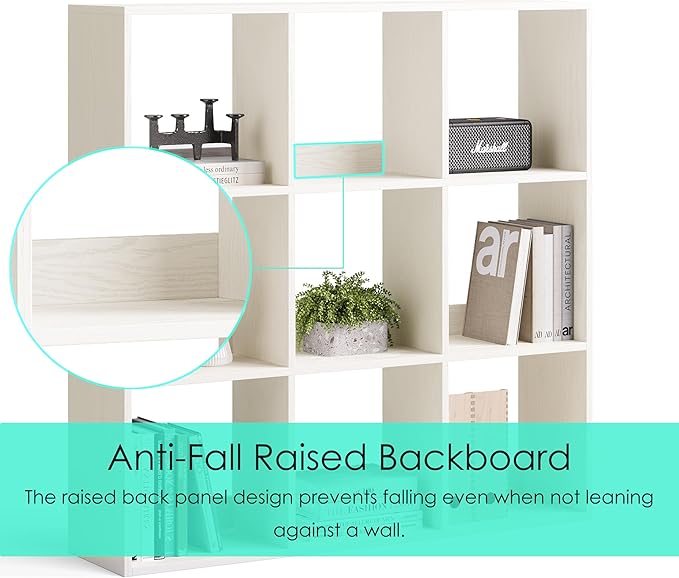 LINSY HOME Cube Storage Shelf, 3 Shelf Display Bookshelf with Storage, Open Freestanding 9 Cube Bookcase Small, White Wooden Bookshelf for Home Office, Bedroom, White Oak