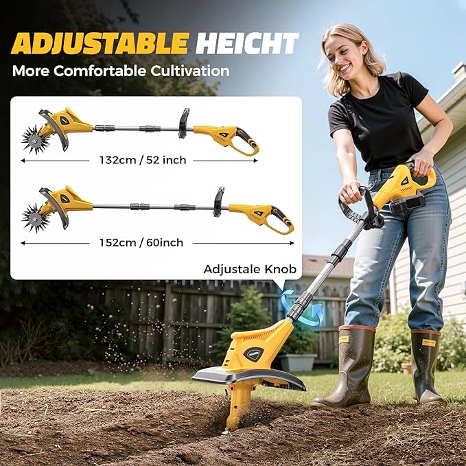 Cordless Tiller Cultivator Compatible with Dewalt 20V: MtiolHig Tiller for Gardening 360RPM Electric Garden Tiller, Brushless Rototiller 9" Width 6.3" Depth for Lawn/Soil Cultivation (No Battery)
