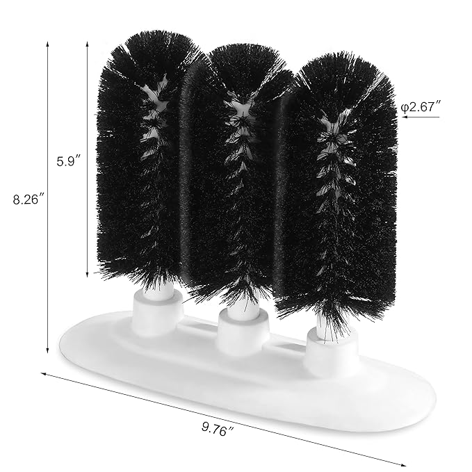 New Star Foodservice 54484 Triple Brush Bar Glass Washer - 3 Brushes - Suction Base, Non-Battery