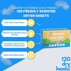 Greenseedz Dryer Sheets, 120 Count, Softens, Reduces Static & Freshens Laundry, Plastic-Free, Works with All Fabrics