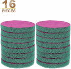 HARFINGTON 16pcs Scrubber Scouring Pads 180 Grits 5 Inch Drill Power Brush Hoop and Loop Surface Conditioning Disc Drill Scuffing Disc Scrub Pads for Home Kitchen Cleaning, Green