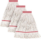 MATTHEW CLEANING Heavy Duty Mop Head Commercial Replacement for General and Floor Cleaning, Wet Industrial Blue Cotton Looped End String Head Refill (Pack of 3) White