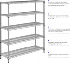 M MZG 3500LBS 59" W 5 Tier Storage Shelves Rack Metal Wire Shelving Unit, Storage Standing Shelf Organizer for Laundry Bathroom Kitchen Pantry Closet Garage, Chrome 17.7" D x 59.1" W x 70.4" H