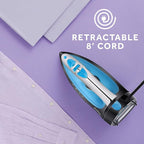 Sunbeam Steammaster Steam Iron, 1400 Watt, Large Anti-Drip Stainless Steel Nonstick Soleplate with 8' Retractable Cord, Horizontal or Vertical Shot of Steam and 3-Way Auto Shut-Off, Black/Blue