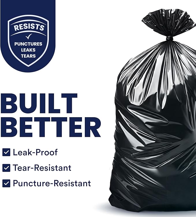 Plasticplace 55-60 Gallon Trash Bags │ 1.2 Mil │ Black Heavy Duty Garbage Can Liners │ 38” x 58” (50 Count)