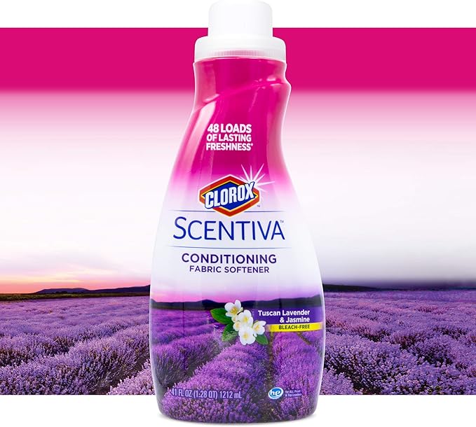 Clorox Scentiva Liquid Laundry Fabric Softener, Tuscan Lavender & Jasmine Scent - Bleach-Free Fabric Conditioner with Great Smell, 41 Fl Oz - 2 Pack