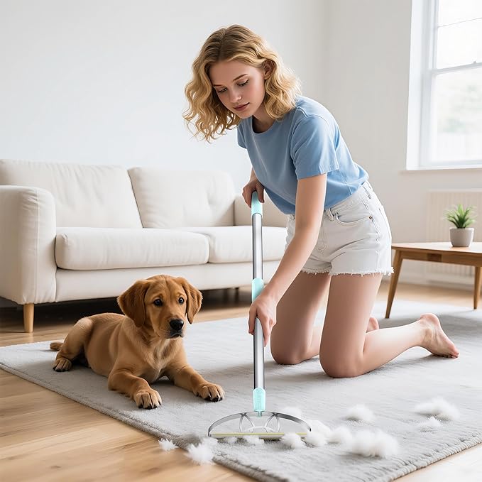 Ultra & Pro LINTPLUS Combo – 63” Long Carpet Rake for Pet Hair + Pro Attachments – Heavy Duty Stainless Steel Handle, Stand-Up Design – Effortless Fur & Lint Removal for Large Rugs, Carpets, Floors
