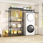 Ulif U5 Over the Washer and Dryer Storage Shelf, Laundry Room Space Saver Bathroom Storage and Organizer Rack for Hanging Towels and Drying Clothes with 5 Wire Shelves, 58.2"W x 13.4"D x 77.5"H, Black