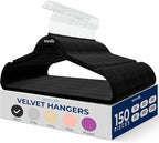 SereneLife 150 Pack Velvet Hangers - Non-Slip Felt Hangers with 360° Swivel Hook, Space-Saving, Ultra-Thin, Lightweight for Shirts, Sweaters, Hoodies, Kids Clothes & Dresses (Black)