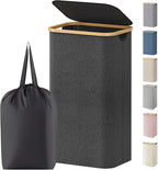 Lifewit 100L Laundry Basket with Lid, Clothes Hampers for Laundry with Bamboo Handles and 1 Removable Bag, Large Foldable Laundry Hamper for Bedroom, Bathroom, Dorm, Laundry Room, Dark Gray