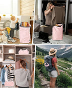 Travel Laundry Bag, Pump Free Vacuum Storage Bag Reusable Compression Dirty Clothes Travel Bag Waterproof Wet Dry Bags Large Capacity Space Saver Bags Camp Clothes Organizer (1 Pcs)(Pink, M)