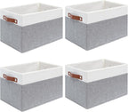 4 Pack Fabric Storage Baskets for Shelves, Closet Storage Bins for Shelves, Fabric Baskets for Organizing with Handles for Home and Office (White with Grey,15"L*10.2"W*9"H)
