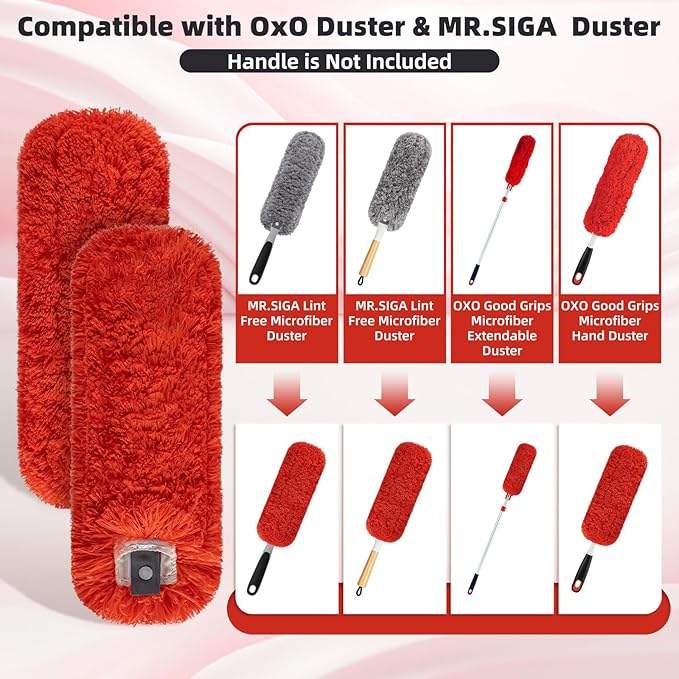 LOVECO Reusable Microfiber Duster Refills Compatible with OXO & MR.SIGA Dusters – 2 Pack Washable Duster Replacement Heads for Scratch-Free Dust and Hair Cleaning (Handle Not Included)