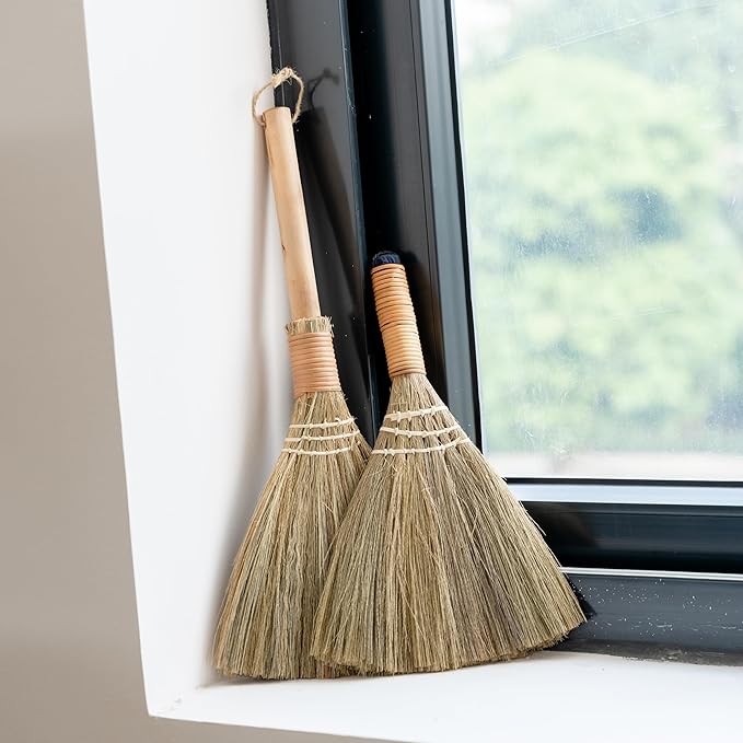 Set of 2 Brooms for Kid 12.6 inch & 16.54 inch - Vietnamese Natural Straw Soft Broom -Soft Bristle Brooms, Decorative Broom