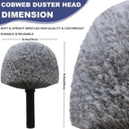 2 Pack Grey Twist-On Cobweb Duster Head Brush - Fits Standard 3/4 inch Threaded Poles, Attachment Spider Web Duster Brush for Outdoor & Indoor Cleaning