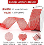 Wired Edge Decorative Ribbon DIY Craft Ribbon for Holiday Garlands Gift Wrapping and Home Decor (Red, 1.5 inches)