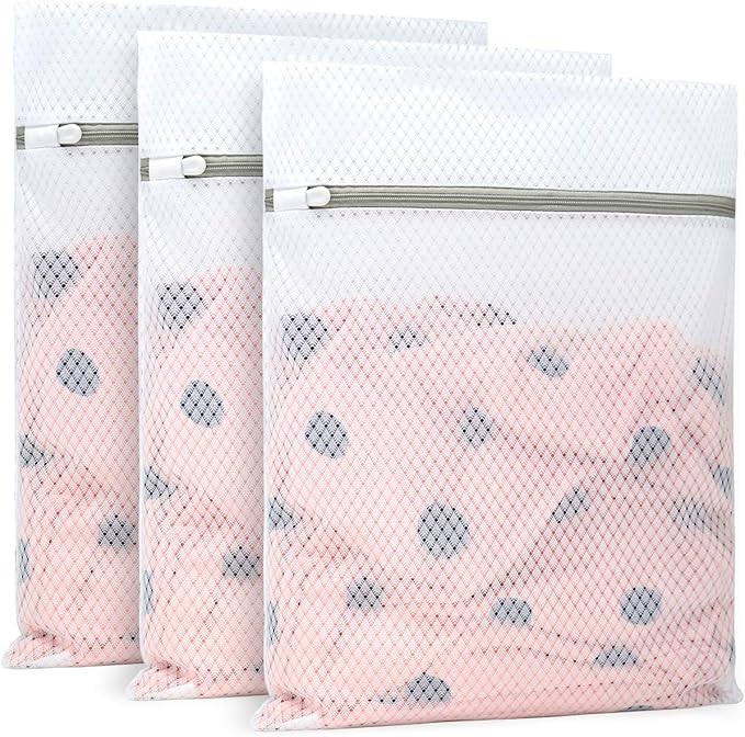 Muchfun 3Pcs Durable Diamond Mesh Laundry Bags for Delicates 12 x 16 Inches (3 Medium)