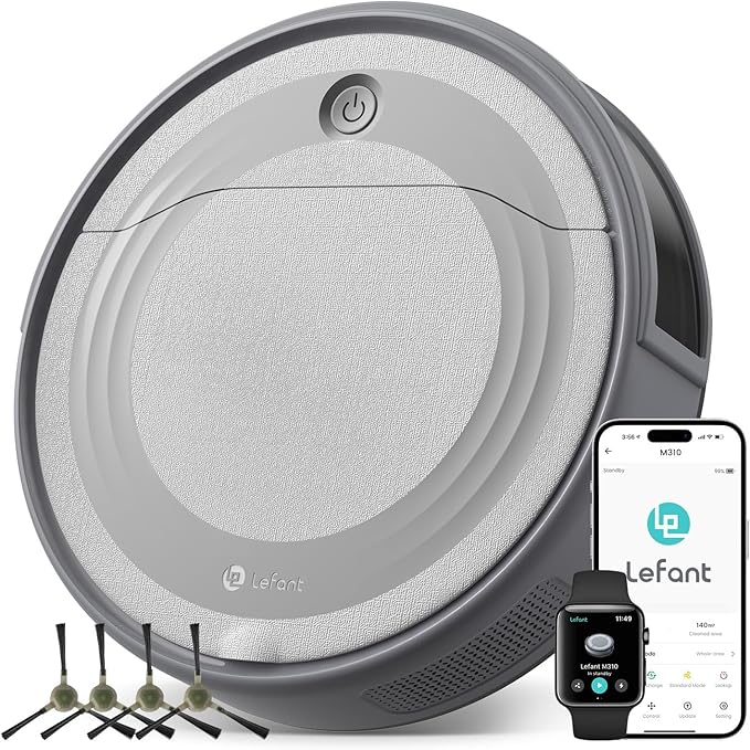 Lefant M310 Robot Vacuum Cleaner– 4500Pa Suction, Ultra-Slim & Quiet, PreciSense Obstacle Avoidance, WiFi/App/Voice Control, 160-Min Runtime, Self-Charging – Ideal for Pet Hair & Hard Floors (Gray)