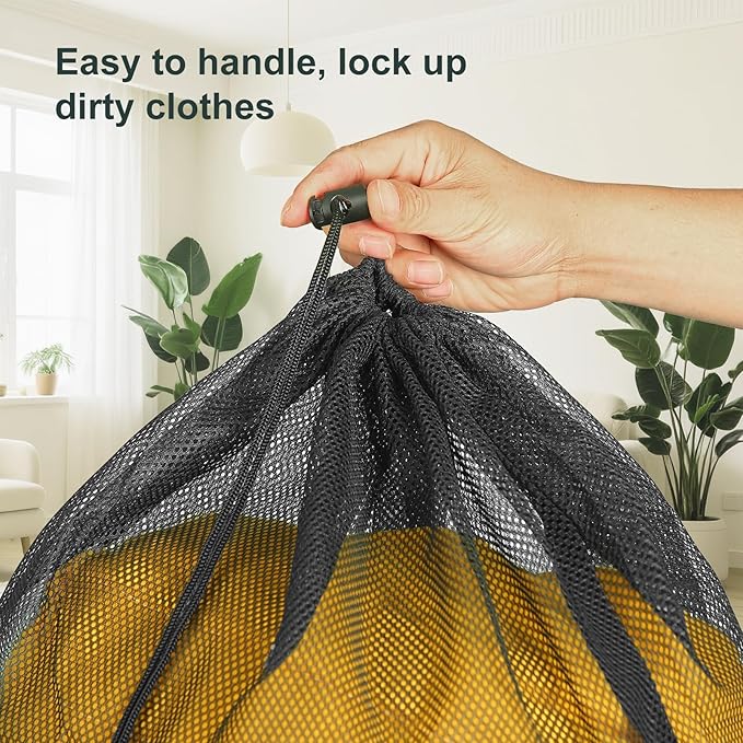 Large Mesh Laundry Bag for Travel: 2 Pack 23 x 34 Inches Heavy Duty Hamper Liner Bags - Washable Laundry Drawstring Bag for College, Dorm, Family and Apartment Dwellers, Black