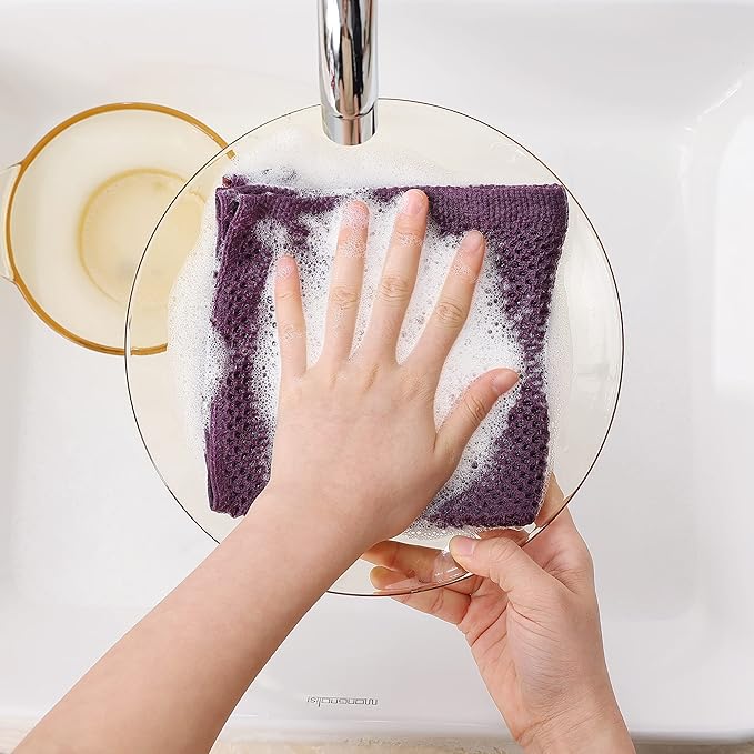 Homaxy 100% Cotton Waffle Weave Kitchen Dish Cloths, Ultra Soft Absorbent Quick Drying Dish Towels, 12 x 12 Inches, 12-Pack, Purple