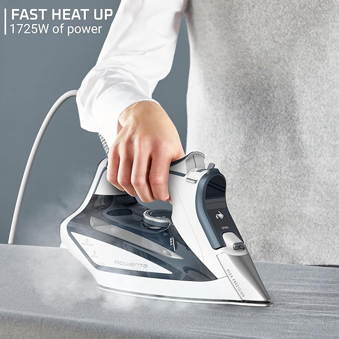Rowenta Iron Steamer for Clothes, Powerful Steam Iron with Steamers, Focus Stainless Steel Soleplate, 400 Microsteam Holes, Lightweight, Leakproof, 1725 Watts, DW5280