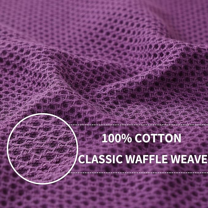Homaxy 100% Cotton Waffle Weave Kitchen Dish Towels, Ultra Soft Absorbent Quick Drying Cleaning Towel, 13 x 28 Inches, 12-Pack, Purple