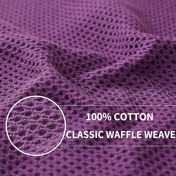 Homaxy 100% Cotton Waffle Weave Kitchen Dish Cloths, Ultra Soft Absorbent Quick Drying Dish Towels, 12 x 12 Inches, 8-Pack, Purple